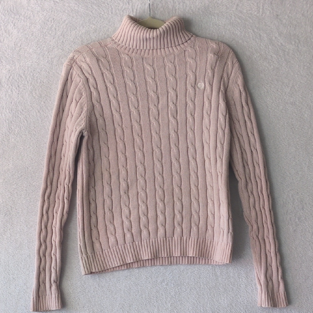 CHAPS Women's Light Pink Cable Knit Turtleneck Sweater Size S‎